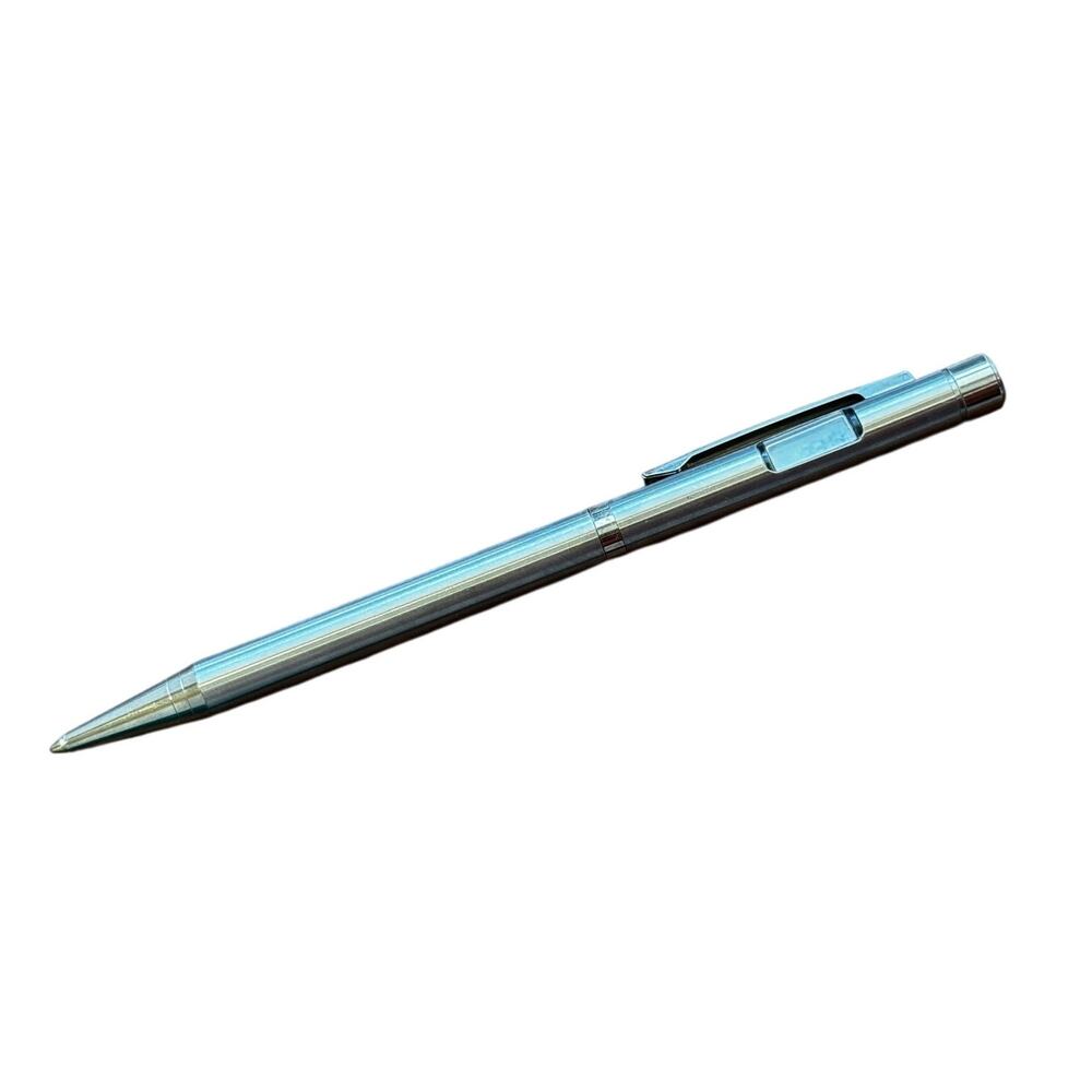 Vintage Rare Silver Tone LCD Time Pen Quartz Plus Unique 70s ballpoint UNTESTED